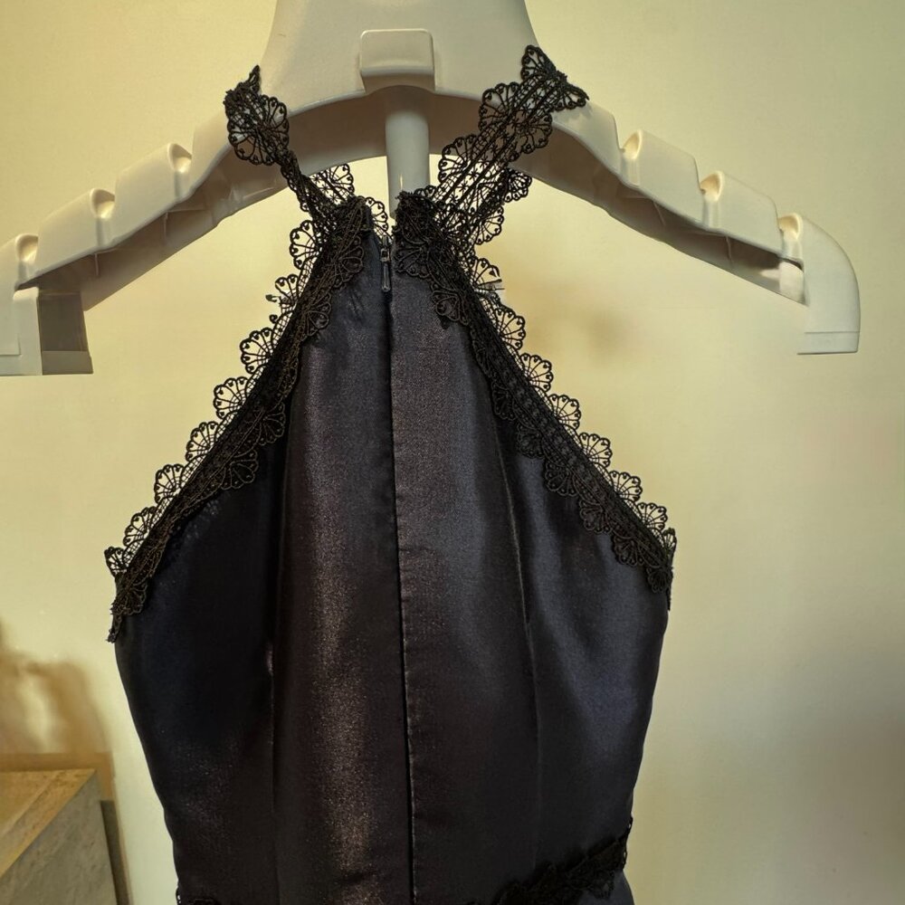 Vintage Blue and Black Lace Monique Lhullier Dress - Size 4 - Picture 5 of 6